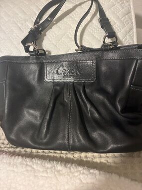 Coach Black Leather Pleated Shoulder Tote